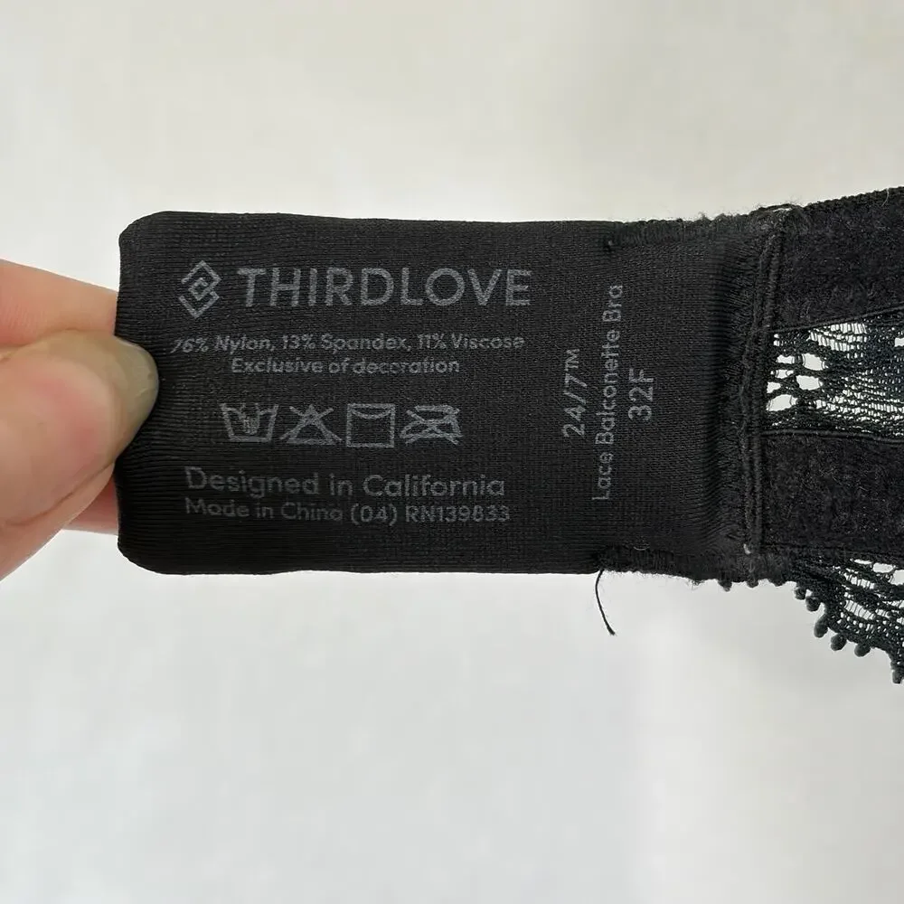 Thirdlove 24/7 Lace Balconette Bra Black Size 32F Underwire